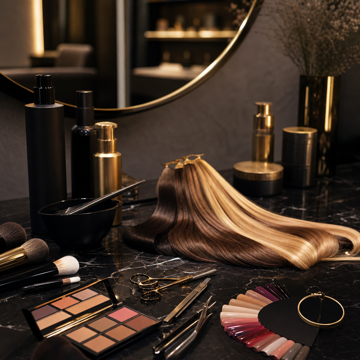 Beauty salon tools for color, nails and makeup